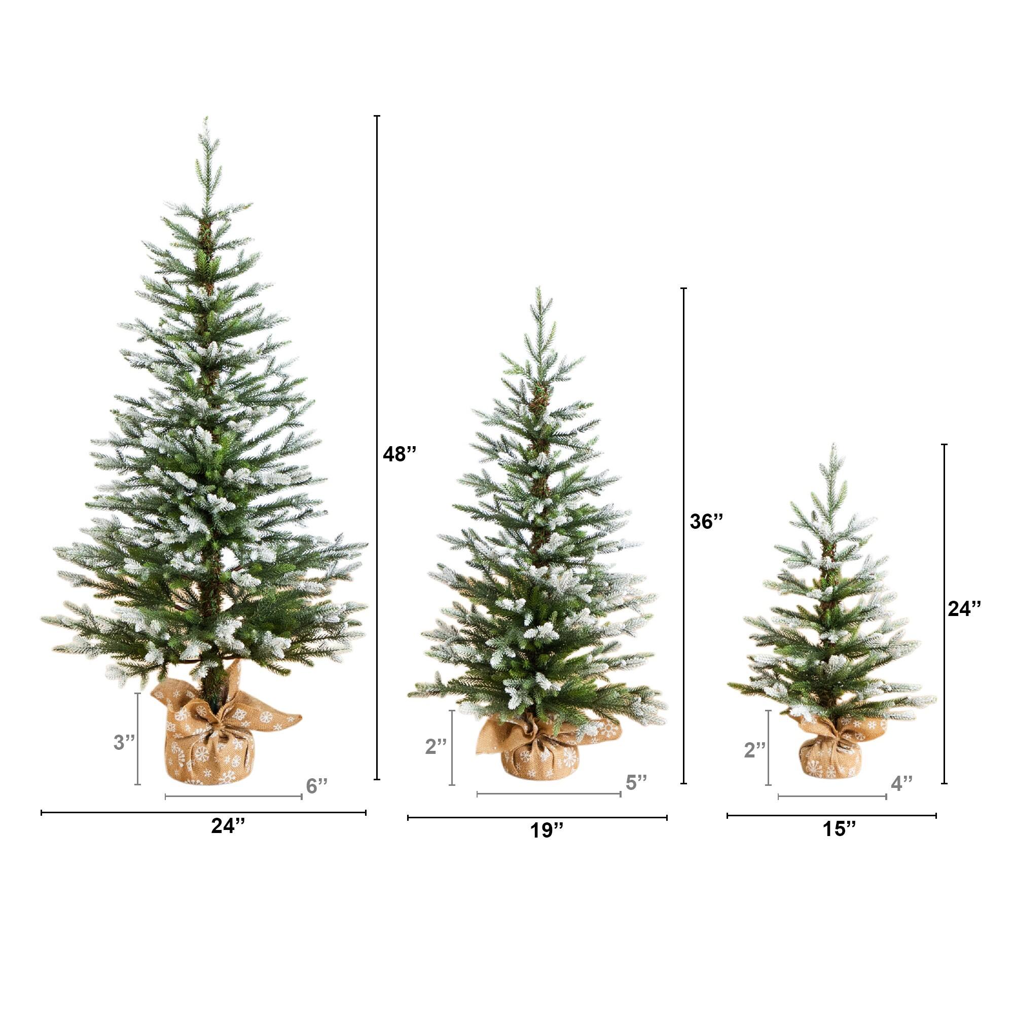 2ft., 3ft. & 4ft. Unlit Snowed Balsam Fir Artificial Christmas Trees in Burlap Base, Set of 3